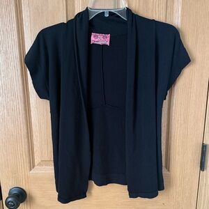 Black Open-Front Short Sleeve Cardigan Top